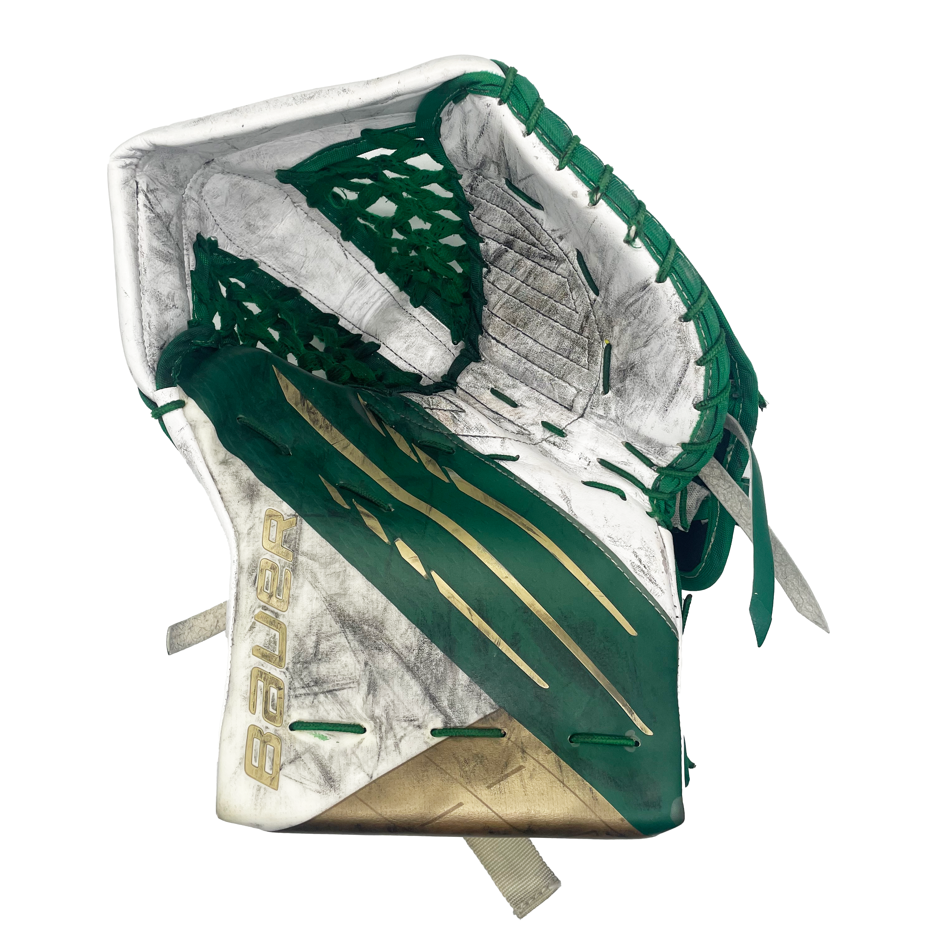 Bauer Vapor HyperLite - Gant de gardien de but Pro Stock d'occasion (blanc/vert/doré)